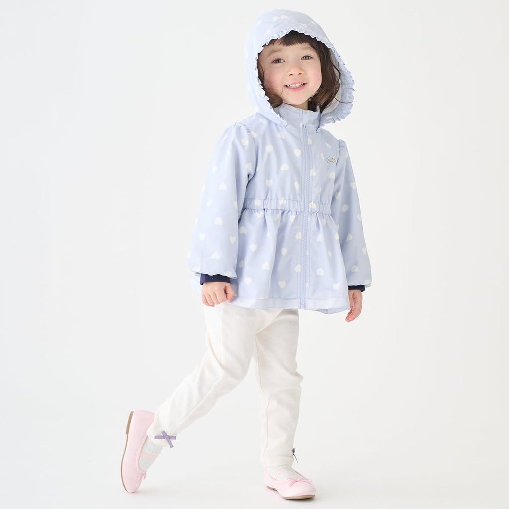🇯🇵 Petit Main 女童愛心pattern 防撥水連帽 風褸 外套｜防水輕量春秋款