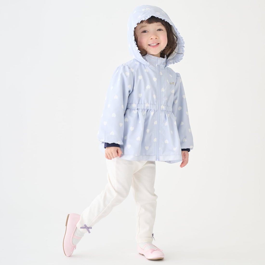 🇯🇵 Petit Main 女童愛心pattern 防撥水連帽 風褸 外套｜防水輕量春秋款