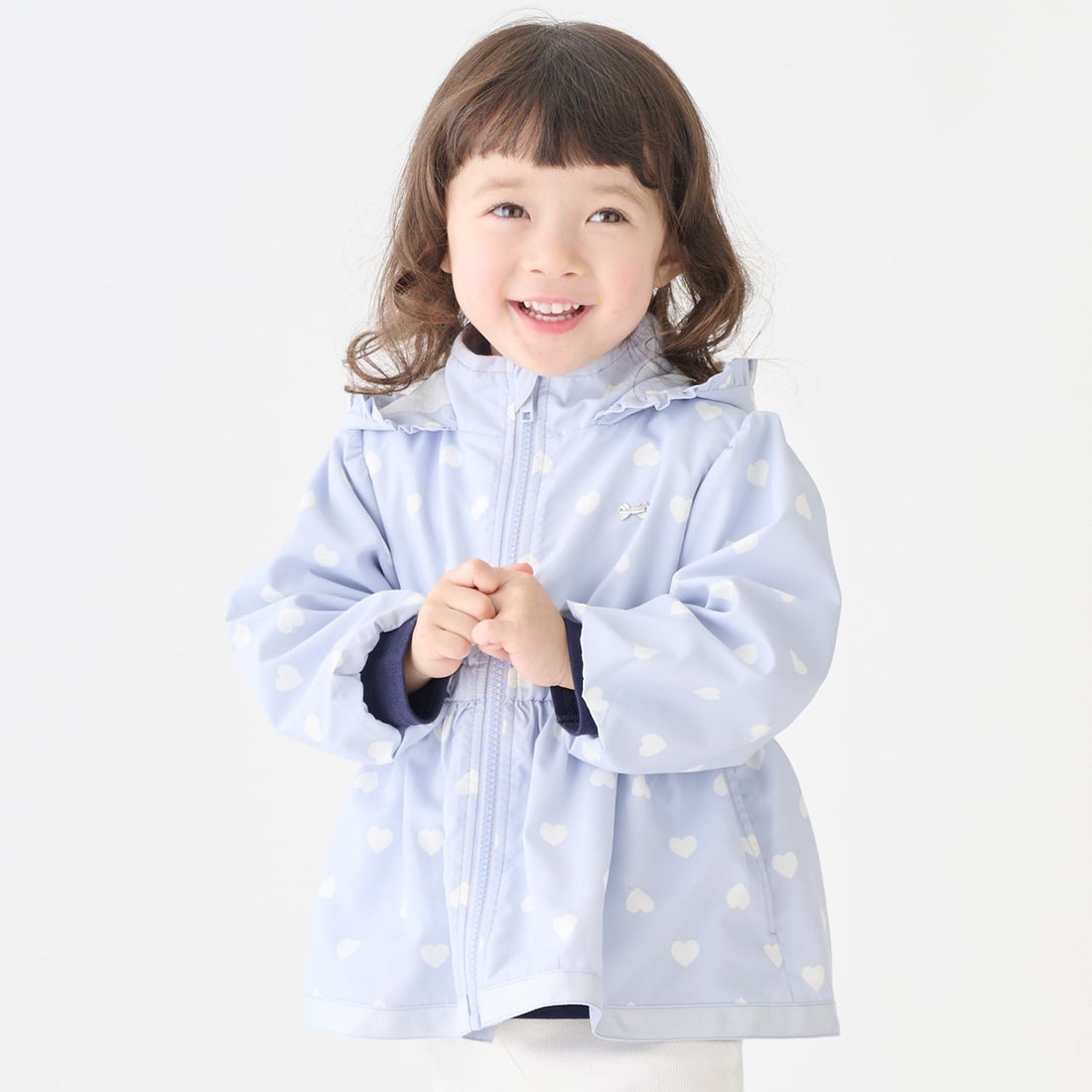 🇯🇵 Petit Main 女童愛心pattern 防撥水連帽 風褸 外套｜防水輕量春秋款
