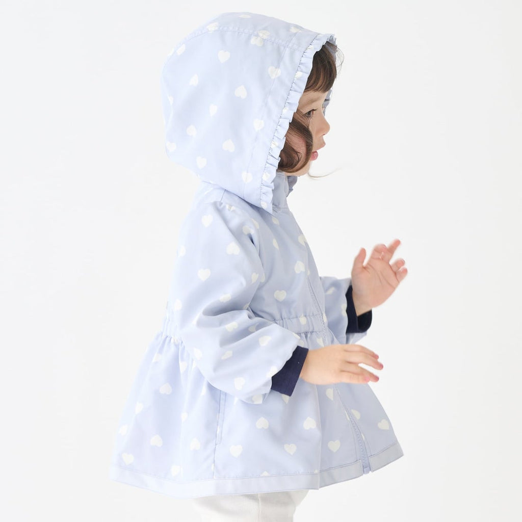 🇯🇵 Petit Main 女童愛心pattern 防撥水連帽 風褸 外套｜防水輕量春秋款