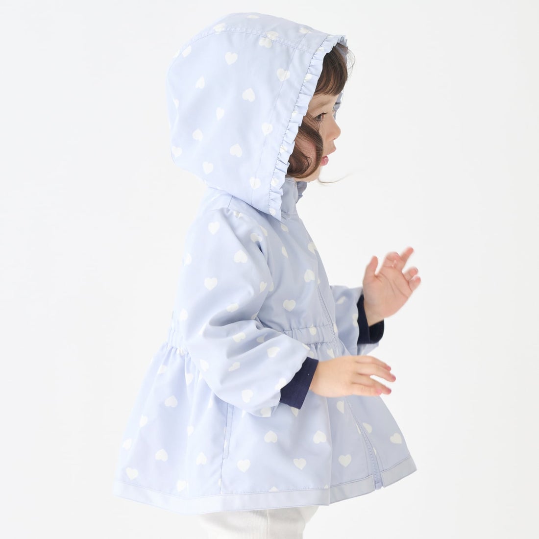🇯🇵 Petit Main 女童愛心pattern 防撥水連帽 風褸 外套｜防水輕量春秋款
