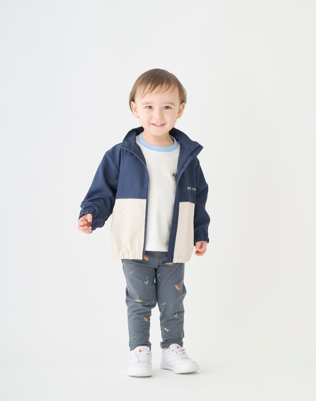 日本 petit main 男童藏青撞色連帽外套｜輕量防風春秋款