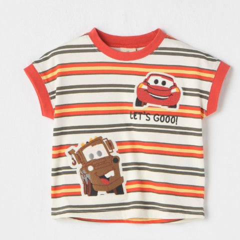 日本 Birthday 生日城 2026 新款 Cars Lightning McQueen 反斗車王刺繡貼布條紋上衣