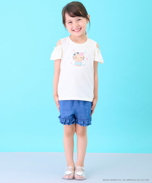 petit main Hello Kitty 露肩T恤薰衣草紫色穿搭展示