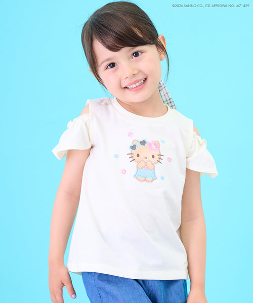petit main Hello Kitty 露肩T恤薰衣草紫色平鋪展示