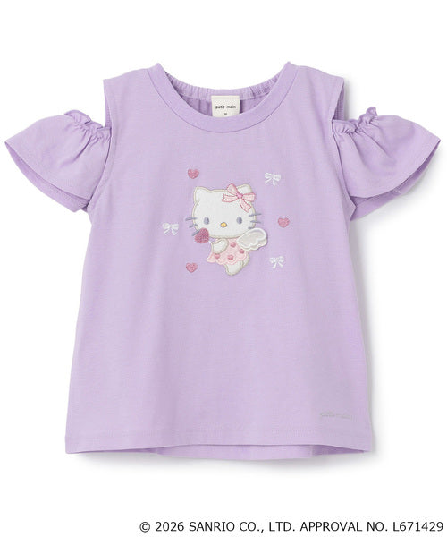 petit main × Hello Kitty 女童露肩荷葉袖T恤｜2色可選 (接觸冷感)