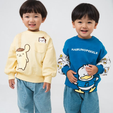 日本2026 Sanrio 兒童拼色長袖衛衣｜滿印款（Hello Kitty / Pompompurin布甸狗 / Pochacco PC狗 / My Melody / Ahirunopekkle AP鴨）
