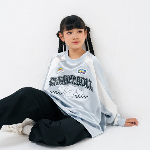 日本新款 - Sanrio Cinnamoroll 大童衛衣｜銀灰藍色棋盤拼接款 130-160cm (預訂款- 8月中前到貨)