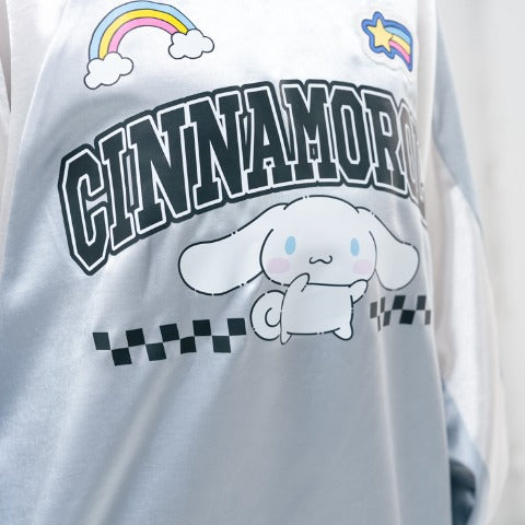 日本新款 - Sanrio Cinnamoroll 大童衛衣｜銀灰藍色棋盤拼接款 130-160cm (預訂款- 8月中前到貨)