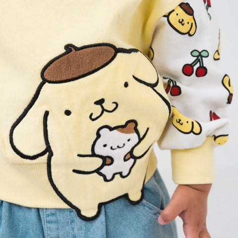 日本2026 Sanrio 兒童拼色長袖衛衣｜滿印款（Hello Kitty / Pompompurin布甸狗 / Pochacco PC狗 / My Melody / Ahirunopekkle AP鴨）