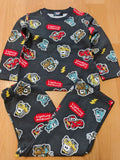 Disney Cars Lightning McQueen 深灰色貼紙風全版印花睡衣套裝