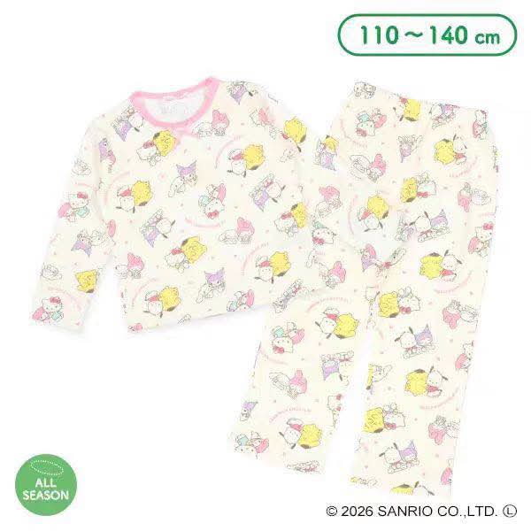 2026最新款- Sanrio 人氣角色大集合粉色全版印花 兒童睡衣套裝 (110-140碼) - 預訂