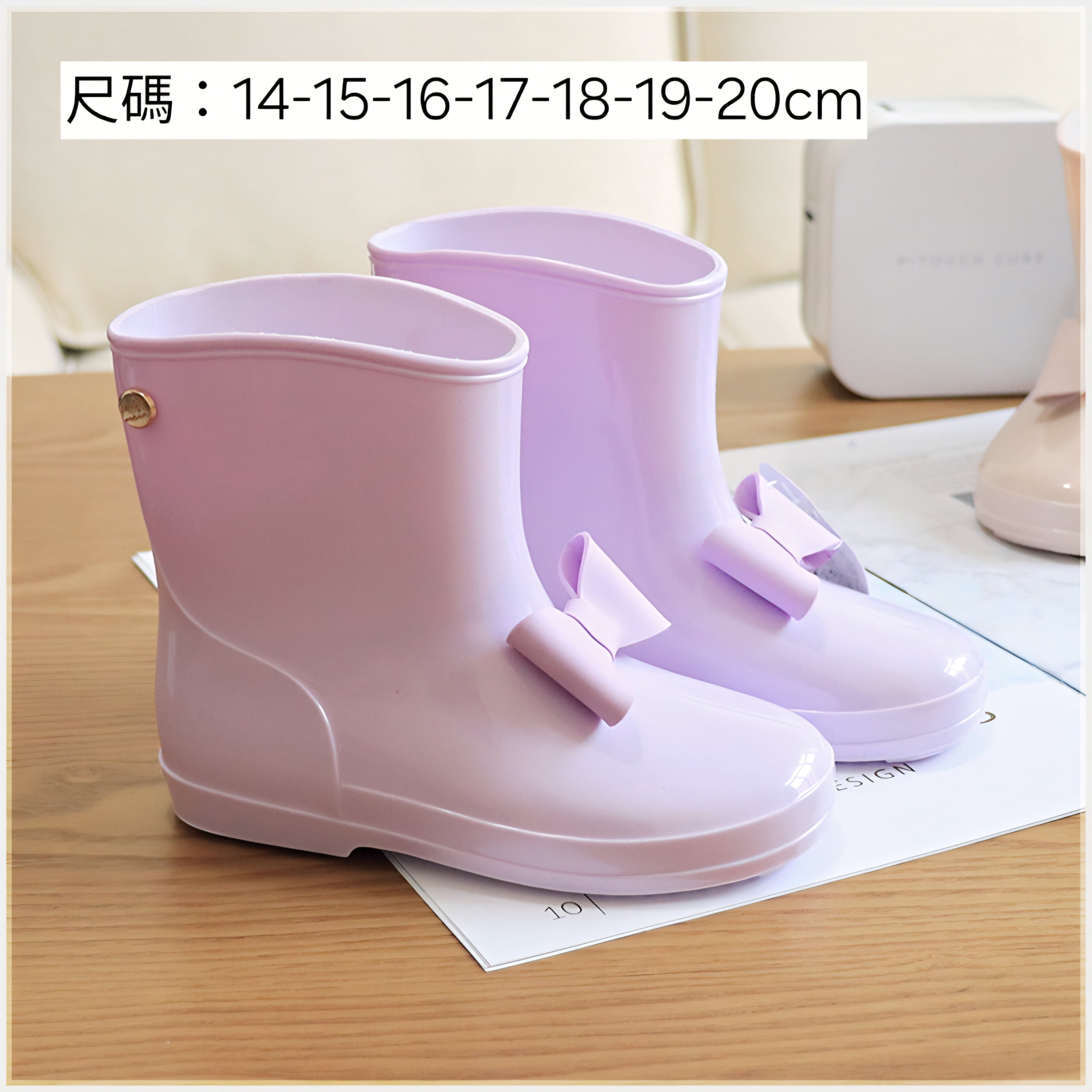 裸色蝴蝶結中筒靴